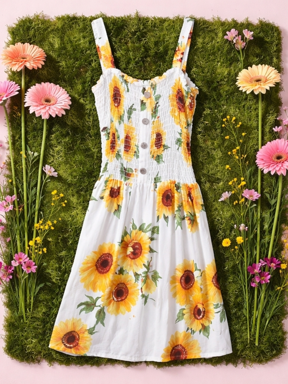 Sunflower Print White Sundress